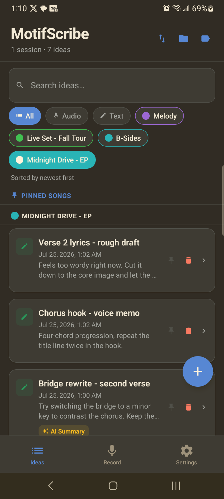 MotifScribe home screen